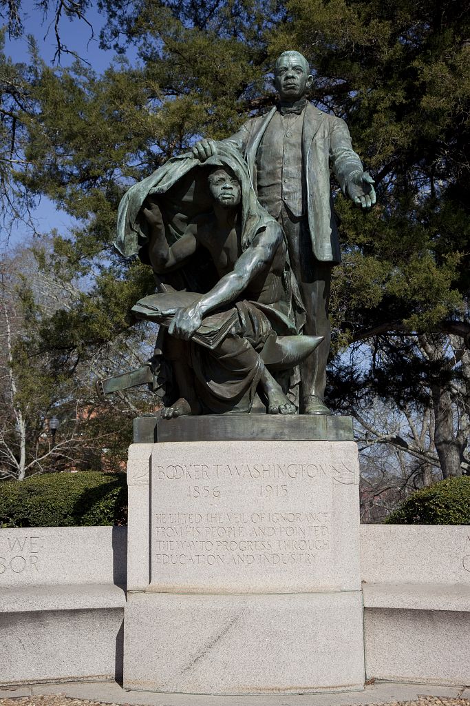 Statue of Booker T. Washington 'Lifting the Veil of Ignorance,' by Charles Keck located at Tuskegee University in Tuskegee, Alabama