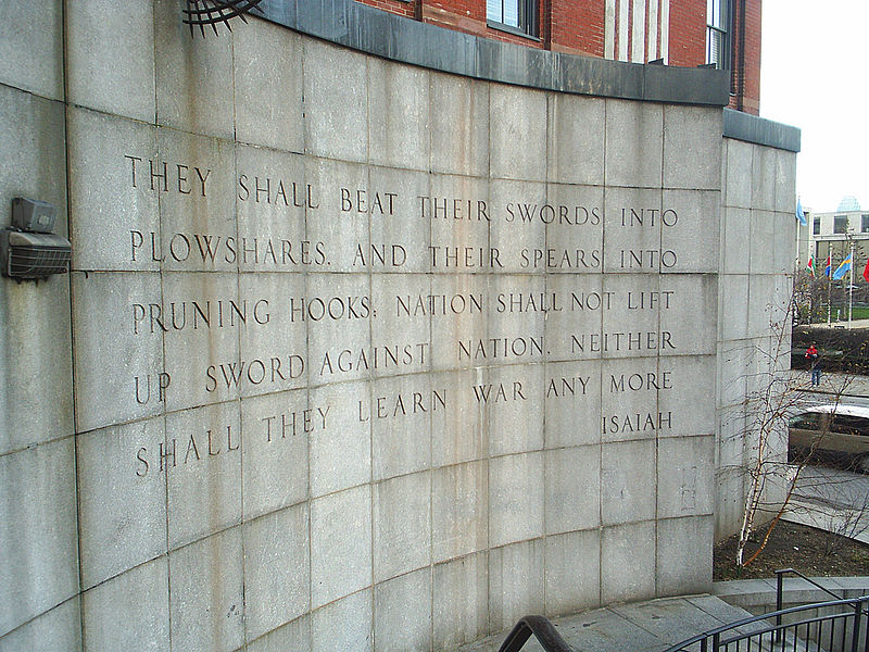 Isaiah 2:4 Inscribed on a Wall in Ralph Bunche Park, across First Avenue from the United Nations Headquarters New York City, New York (USA)