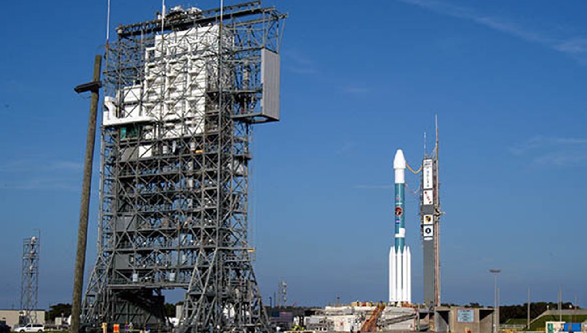 6 of 11. The gantry on the Delta II rocket that launched the Spitzer Space Telescope is rolled back on August 24, 2003, the day before the launch. [Credit: NASA/JPL-Caltech/R. Hurt (SSC)]